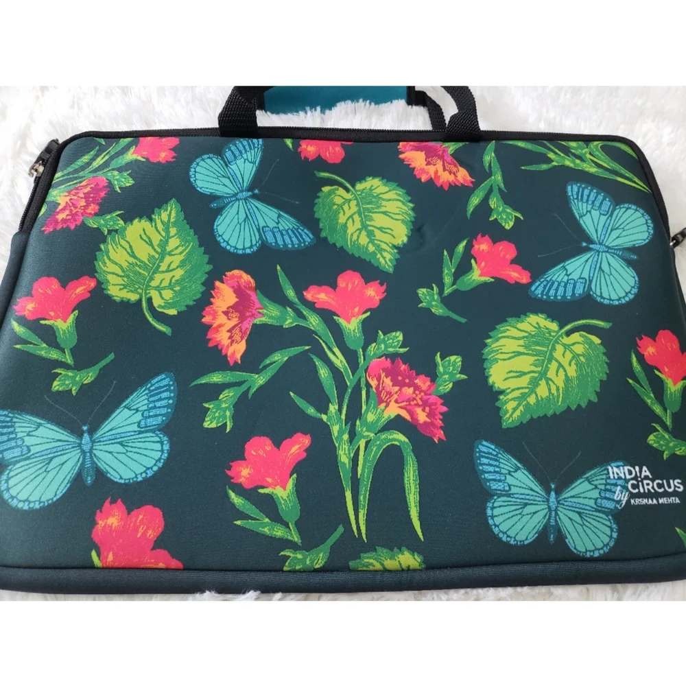 India circus by krsnaa mehta butterfly green floral laptop case